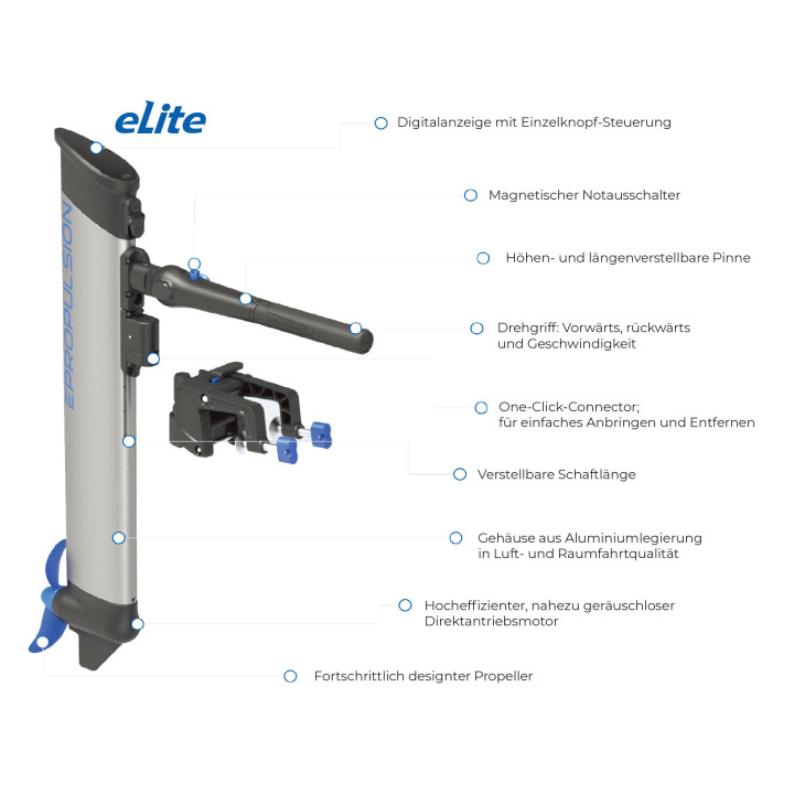 eLite Aussenborder, 500W (Komplettset inkl. Batterie, Tasche und Ladegerät) (EL-0500-00)